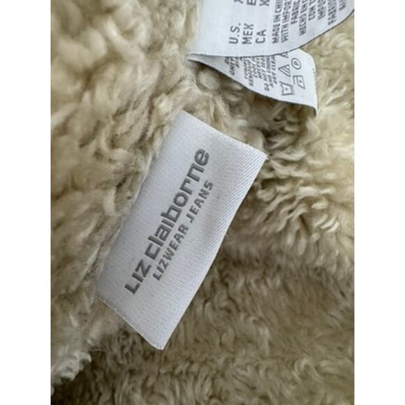 "LIZ CLAIBORNE" Vintage Faux Fur Jean Jacket Y2K HIppie Grunge  XL Chore Gypsy - Picture 5 of 8